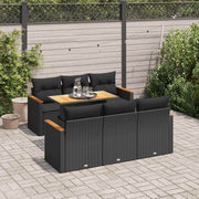 Loungeset 7-delig poly rattan acacia zwart