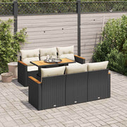 Loungeset 7-delig poly rattan acacia zwart