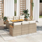 7-piece Lounge Set with cushions poly rattan acacia beige