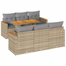 7-delige Loungeset met kussens poly rattan acacia beige