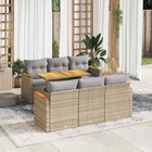 7-piece Lounge Set with cushions poly rattan acacia beige