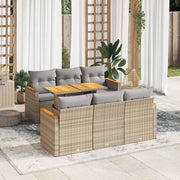 Loungeset 7-delig poly rattan acacia beige
