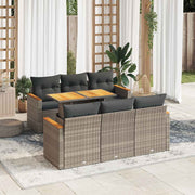 Loungeset 7-delig poly rattan acacia grijs
