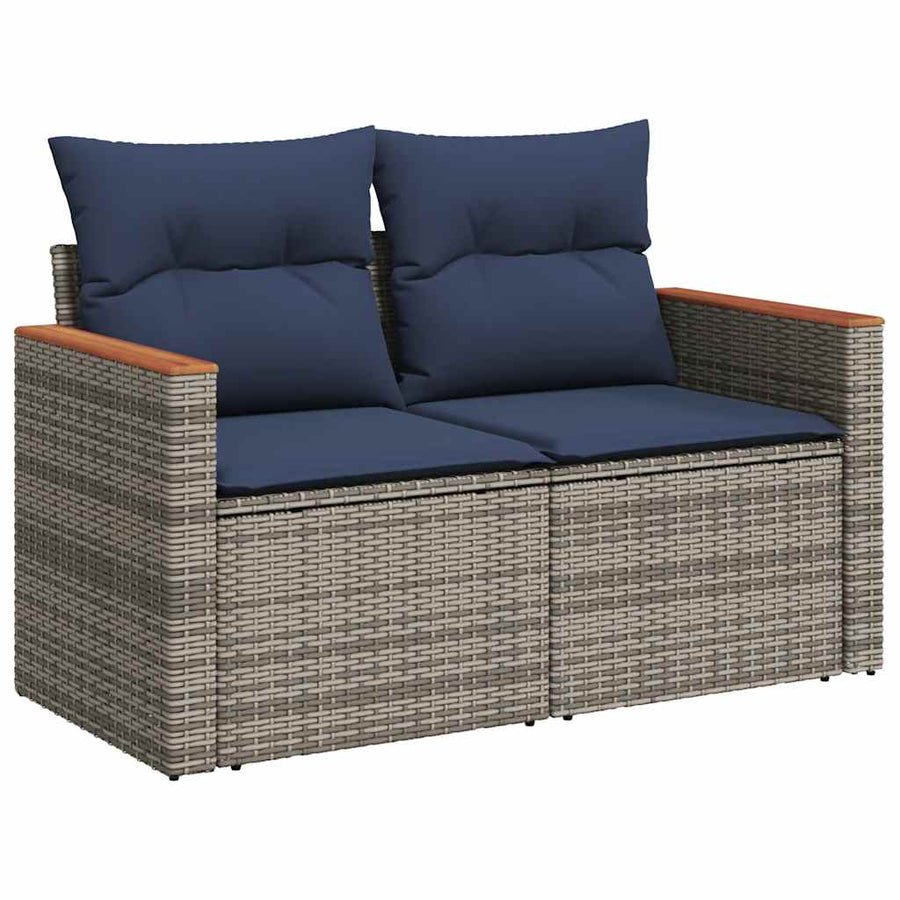 7-delige Loungeset met kussens poly rattan grijs