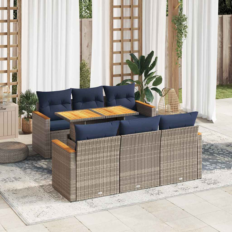 7-delige Loungeset met kussens poly rattan grijs