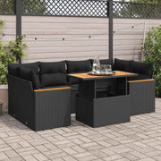 Loungeset 6-delig poly rattan acacia zwart