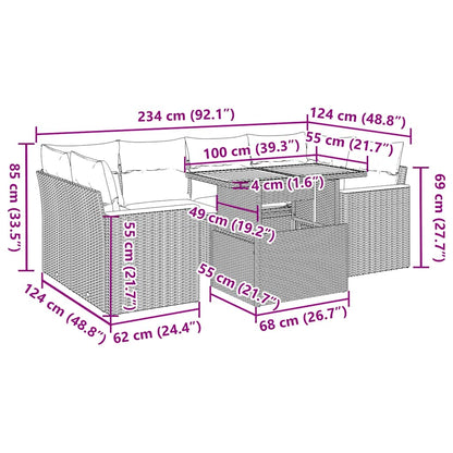 6-delige Loungeset met kussens poly rattan acacia zwart