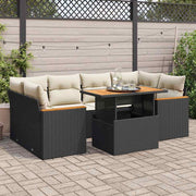 Loungeset 6-delig poly rattan acacia zwart