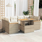 6-piece Lounge Set with cushions poly rattan acacia beige