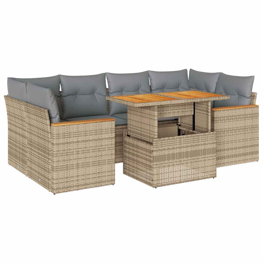 6-delige Loungeset met kussens poly rattan acacia beige