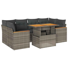 6-delige Loungeset met kussens poly rattan acacia grijs