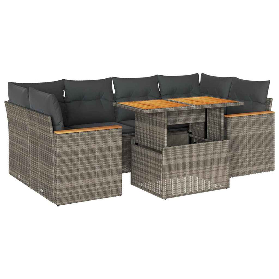 6-delige Loungeset met kussens poly rattan acacia grijs