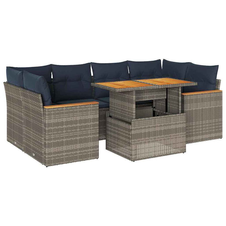 7-delige Loungeset met kussens poly rattan grijs