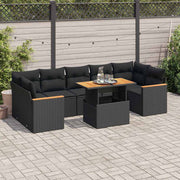 Loungeset poly rattan acacia zwart 7-delig