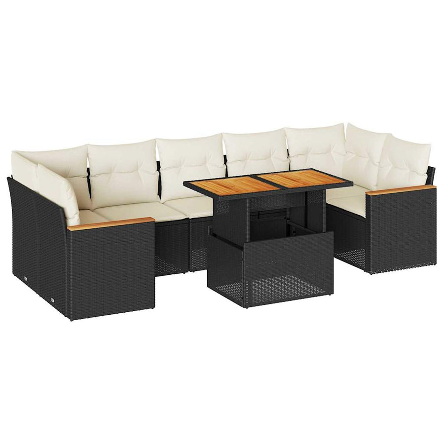 7-delige Loungeset met kussens poly rattan acacia zwart