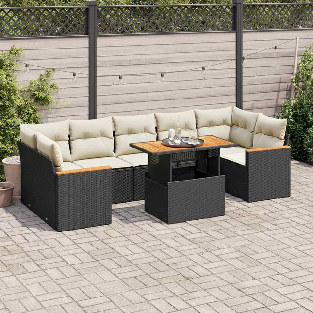 7-delige Loungeset met kussens poly rattan acacia zwart