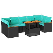 8-delige Loungeset met kussens poly rattan zwart