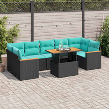 8-delige Loungeset met kussens poly rattan zwart