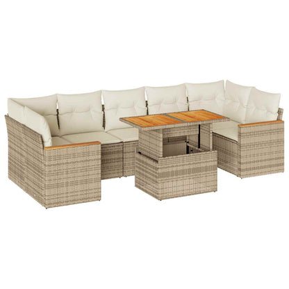7-delige Loungeset met kussens poly rattan acacia beige