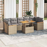 Loungeset poly rattan acacia 8-delig beige