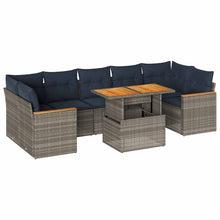 8-delige Loungeset met kussens poly rattan grijs