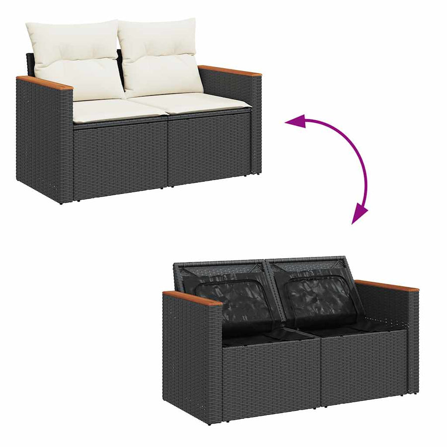 9-delige Loungeset met kussens poly rattan acacia zwart