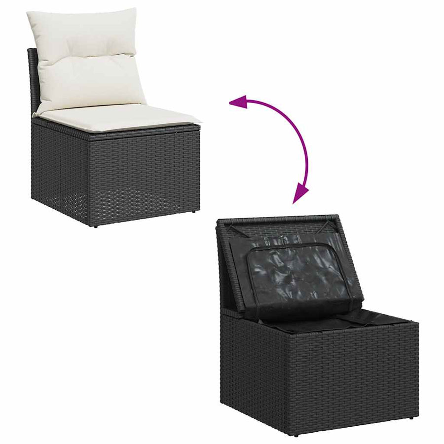 9-delige Loungeset met kussens poly rattan acacia zwart