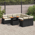 9-delige Loungeset met kussens poly rattan acacia zwart