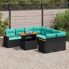 9-piece lounge set with cushions poly rattan black
