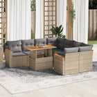 9-delige Loungeset met kussens poly rattan acacia beige