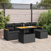 Loungeset 6-delig poly rattan acacia zwart