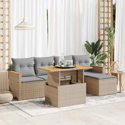 Loungeset 6-delig poly rattan acacia beige