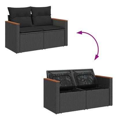 5-delige Loungeset met kussens poly rattan acacia zwart