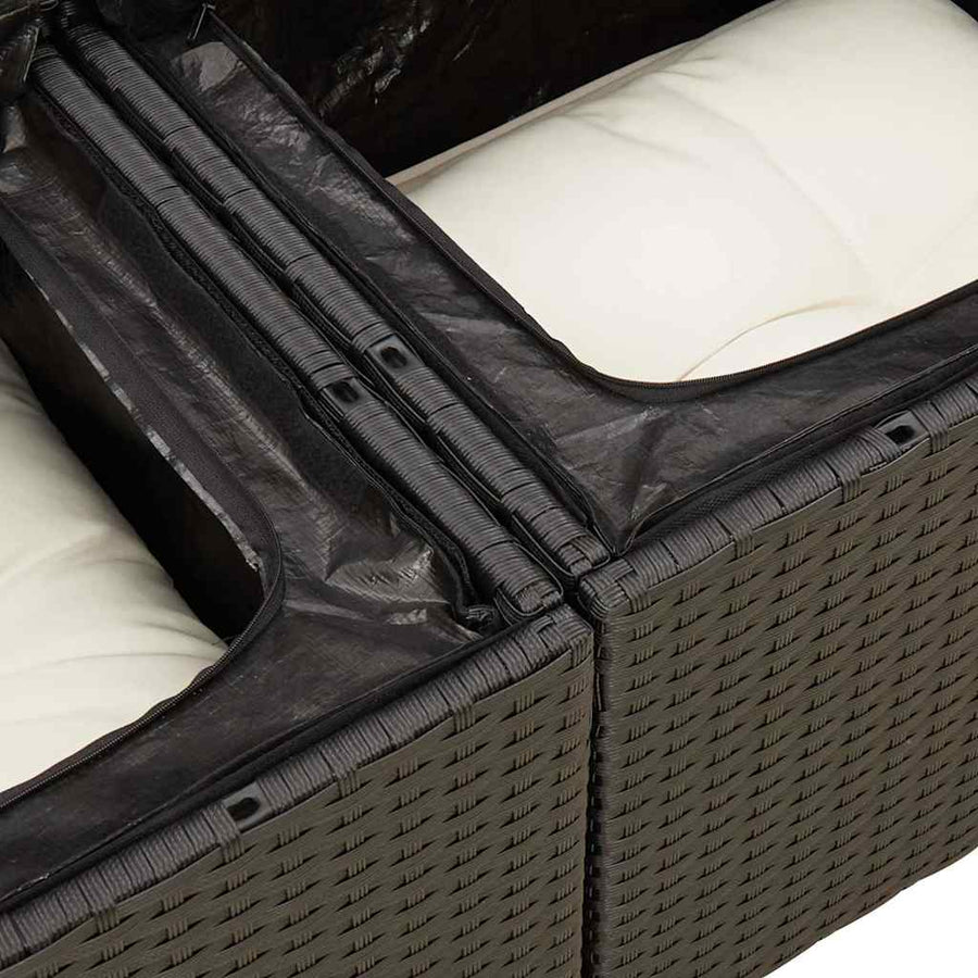 5-delige Loungeset met kussens poly rattan acacia zwart