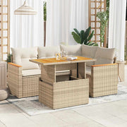 Loungeset 5-delig poly rattan acaciahout beige