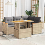 Loungeset 5-delig poly rattan acaciahout beige