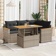 Loungeset 5-delig poly rattan acacia grijs