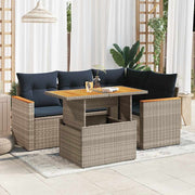 Loungeset poly rattan grijs 5-delig