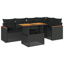 5-delige Loungeset met kussens poly rattan acacia zwart