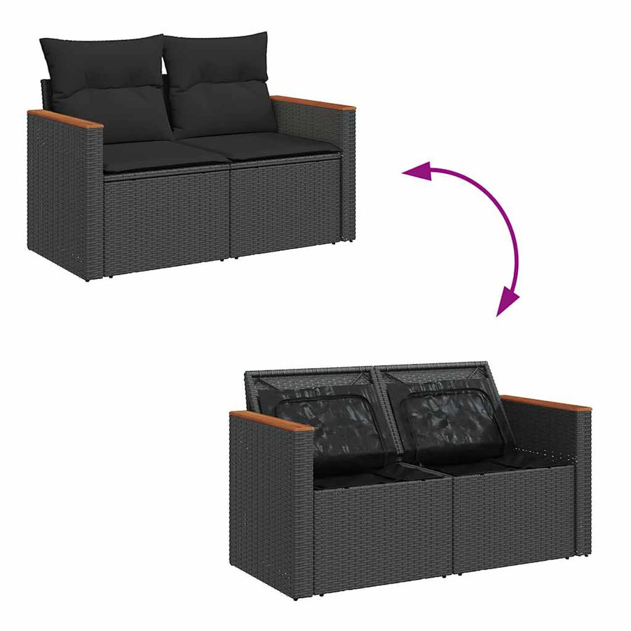5-delige Loungeset met kussens poly rattan acacia zwart