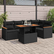 Loungeset 5-delig poly rattan acacia zwart
