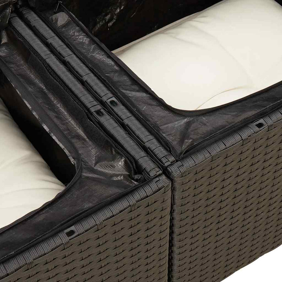 5-delige Loungeset met kussens poly rattan acacia zwart