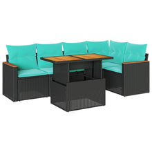 6-delige Loungeset met kussens poly rattan zwart
