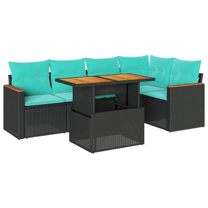 6-delige Loungeset met kussens poly rattan zwart