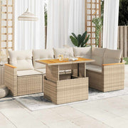 Loungeset poly rattan acacia 6-delig beige