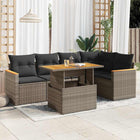 6-Piece Lounge Set with Cushions Poly Rattan Acacia Grey