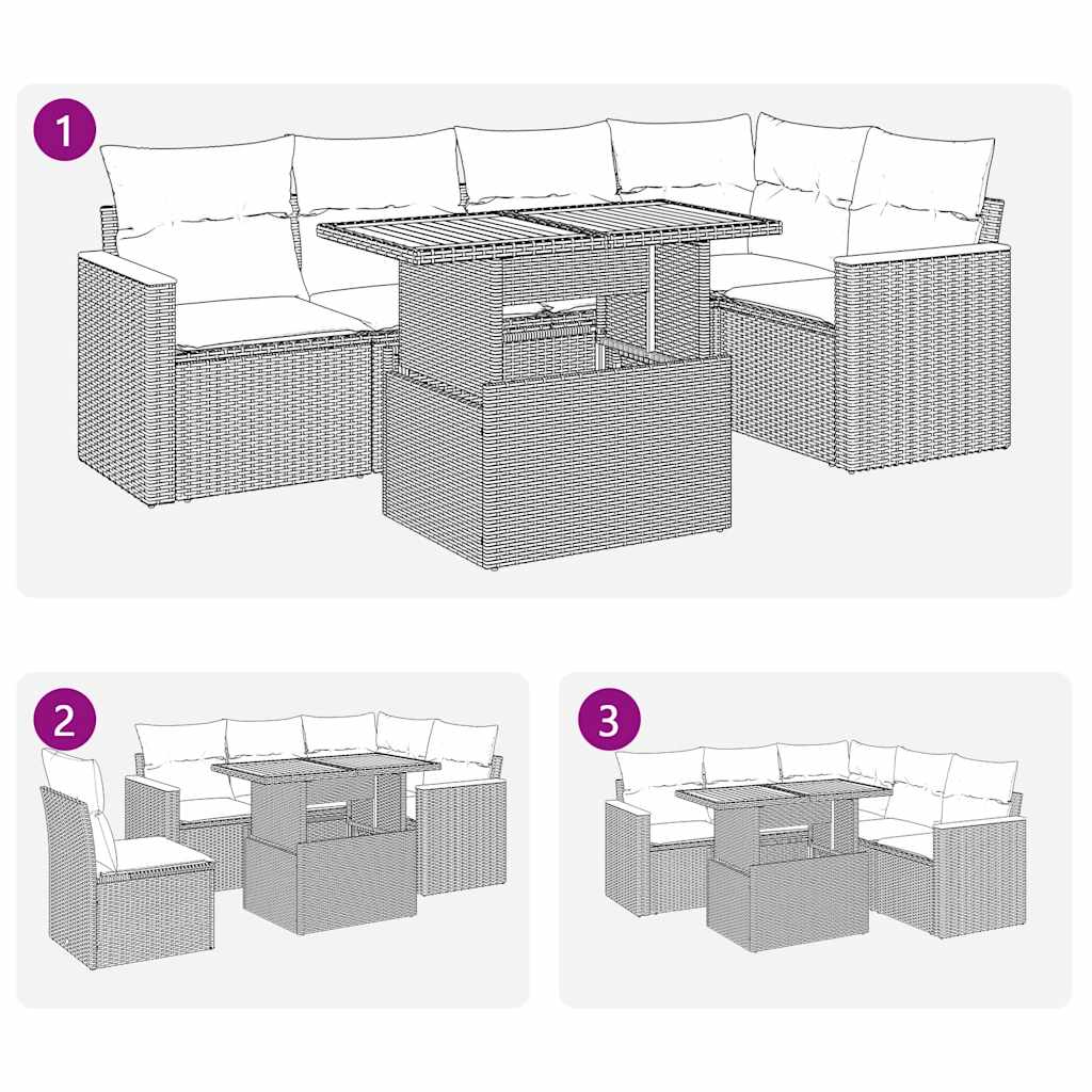 6-delige Loungeset met kussens poly rattan grijs