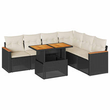7-delige Loungeset met kussens poly rattan acacia zwart