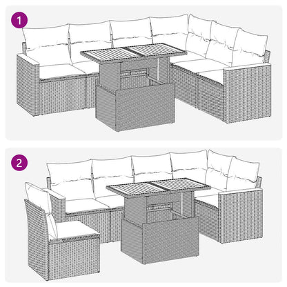 7-delige Loungeset met kussens poly rattan zwart