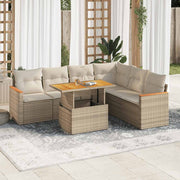 Loungeset 7-delig poly rattan acacia beige